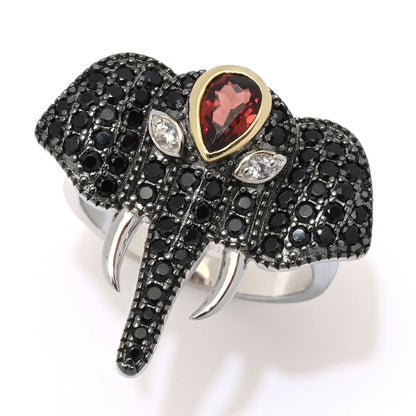 18K Gold Plated Platinum Plated 1.52ctw Garnet & Black Spinel Elephant Ring