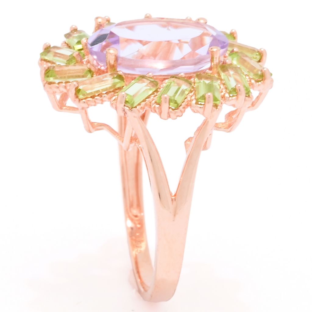 Rose Gold Plated Choice of Gemstone Oval & Baguette Cluster Halo Ring
