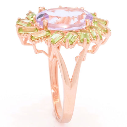 Rose Gold Plated Choice of Gemstone Oval & Baguette Cluster Halo Ring