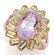 Rose Gold Plated Choice of Gemstone Oval & Baguette Cluster Halo Ring