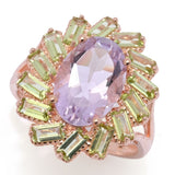 Rose Gold Plated Choice of Gemstone Oval & Baguette Cluster Halo Ring