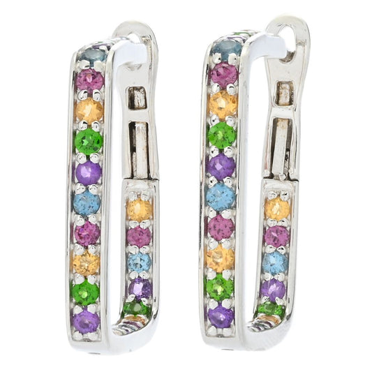 Choice of Plating Multi Gem Inside Out Square Hoop Earrings