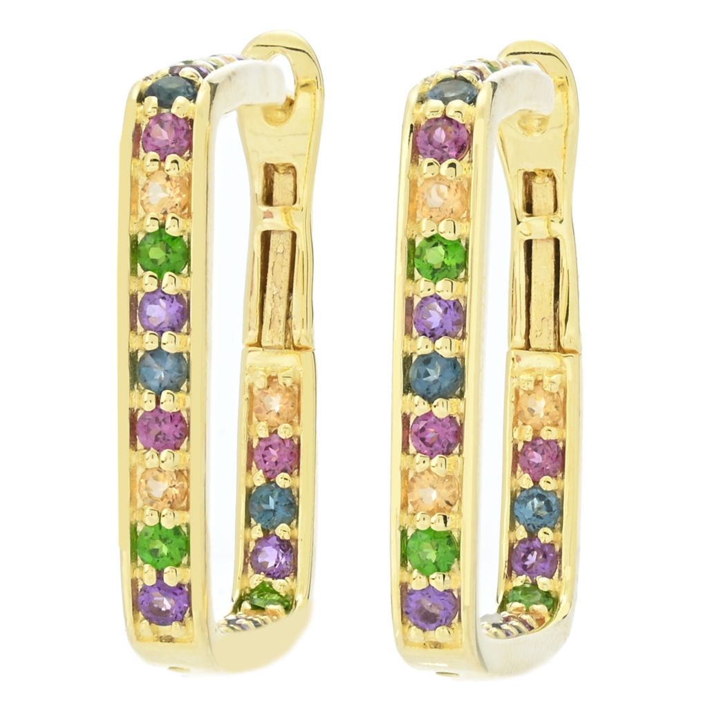 Choice of Plating Multi Gem Inside Out Square Hoop Earrings