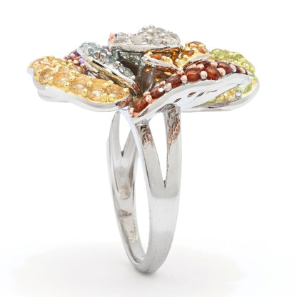 18K Gold & Platinum Plated 4.92ctw Multi Gem Blooming Flower High Set Ring