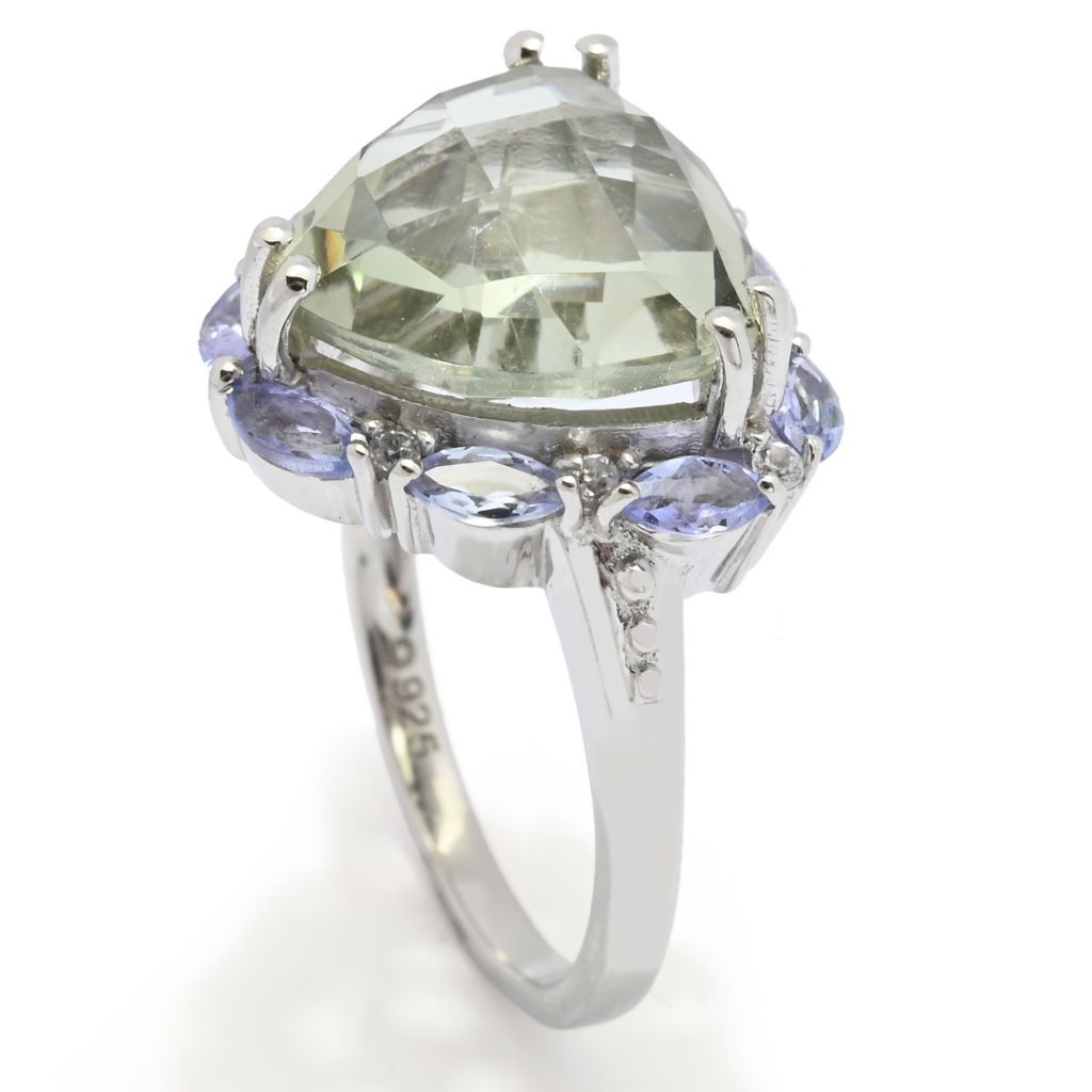 Sterling Silver Choice of 12mm Trillion Shape Gemstone & Halo Ring