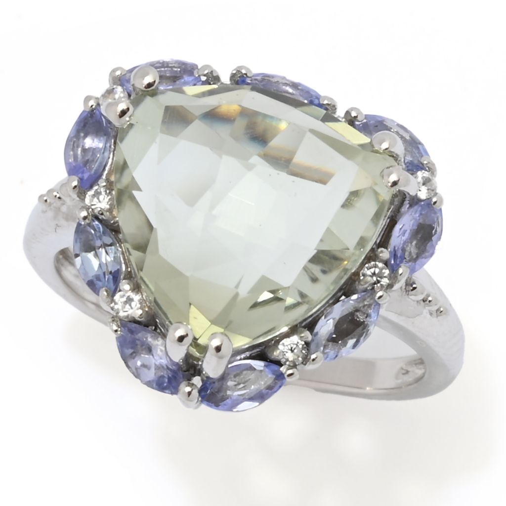 Sterling Silver Choice of 12mm Trillion Shape Gemstone & Halo Ring