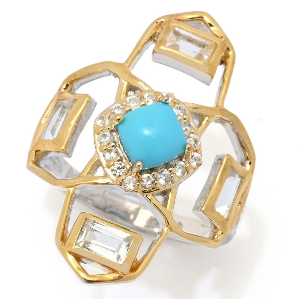 Two-Tone 5mm Sleeping Beauty Turquoise & Gem Geometric Ring