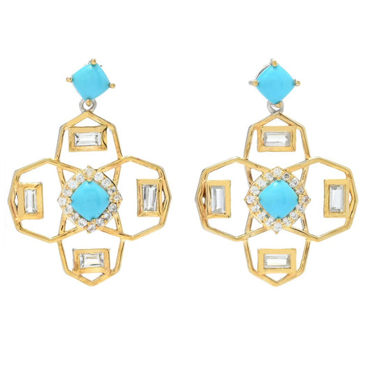 Gold Plated 5mm Cushion Sleeping Beauty Turquoise & Gem Geometric Earrings