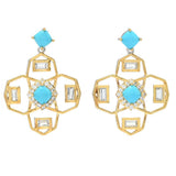Gold Plated 5mm Cushion Sleeping Beauty Turquoise & Gem Geometric Earrings