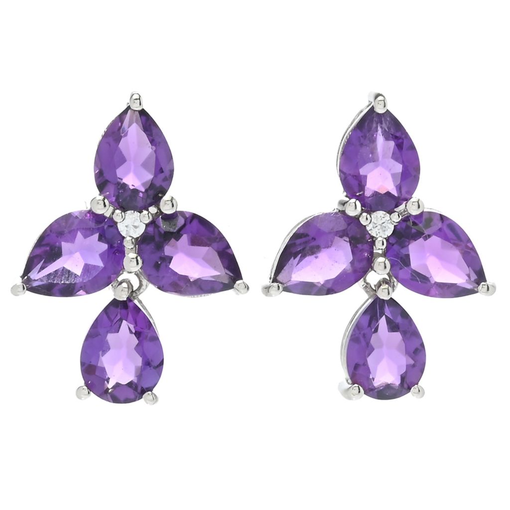 Platinum Plated 7.88ctw African Amethyst Trillium Flower Earrings