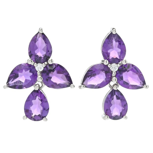 Platinum Plated 7.88ctw African Amethyst Trillium Flower Earrings