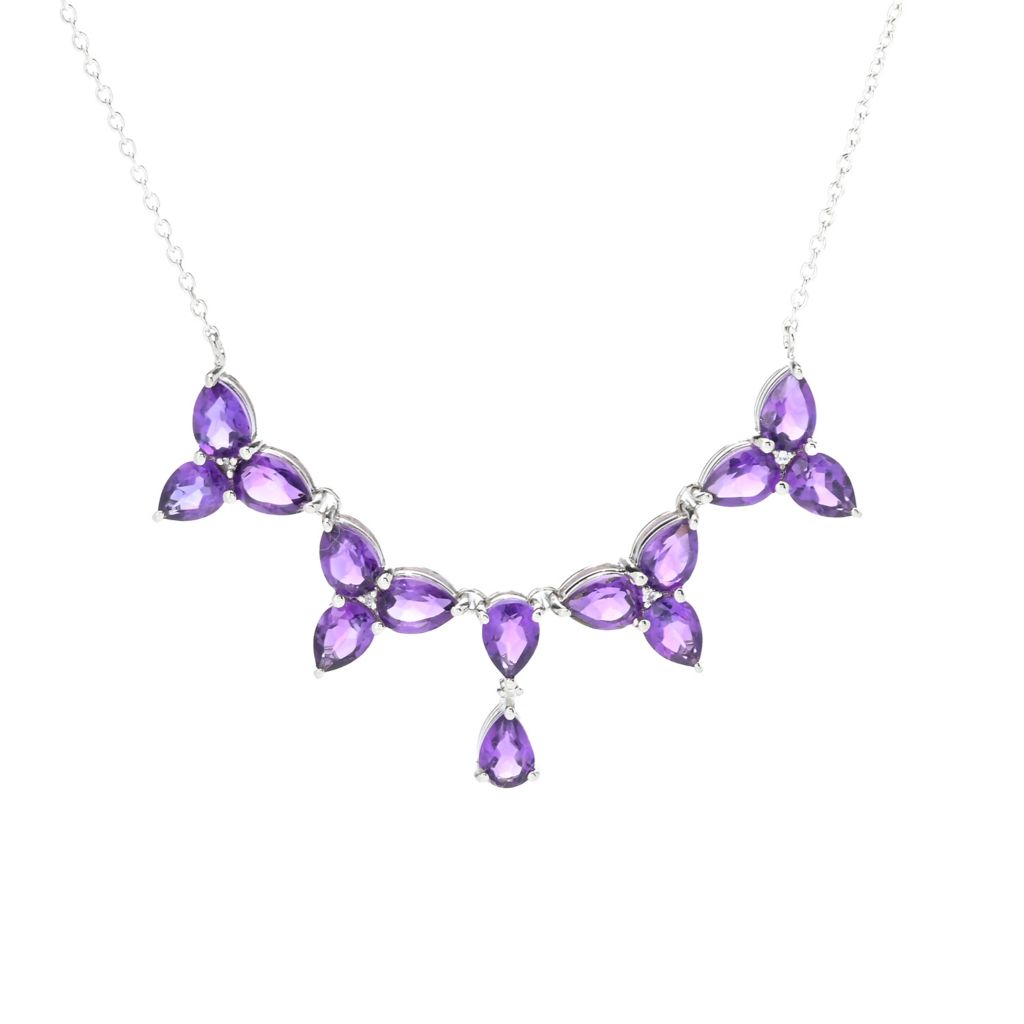 Platinum Plated 9.69ctw African Amethyst Trillium Flower Necklace