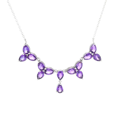 Platinum Plated 9.69ctw African Amethyst Trillium Flower Necklace
