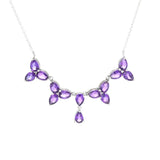 Platinum Plated 9.69ctw African Amethyst Trillium Flower Necklace