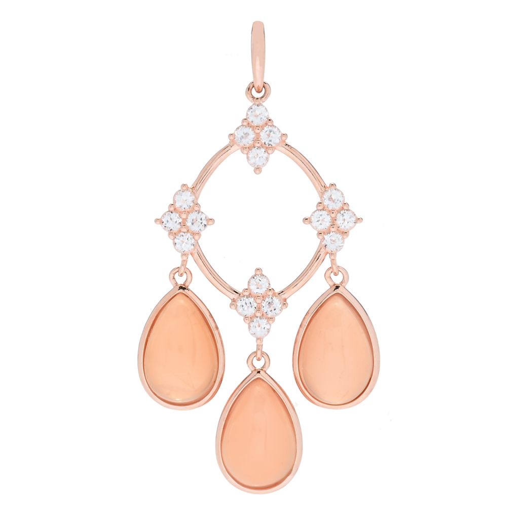 14K Gold Plated Peach Moonstone & White Topaz Chandelier 2" Pendant