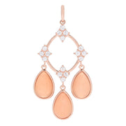 14K Gold Plated Peach Moonstone & White Topaz Chandelier 2" Pendant