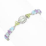 Platinum Plated 15.05ctw Multi Gemstone Floral Inspired Line Bracelet