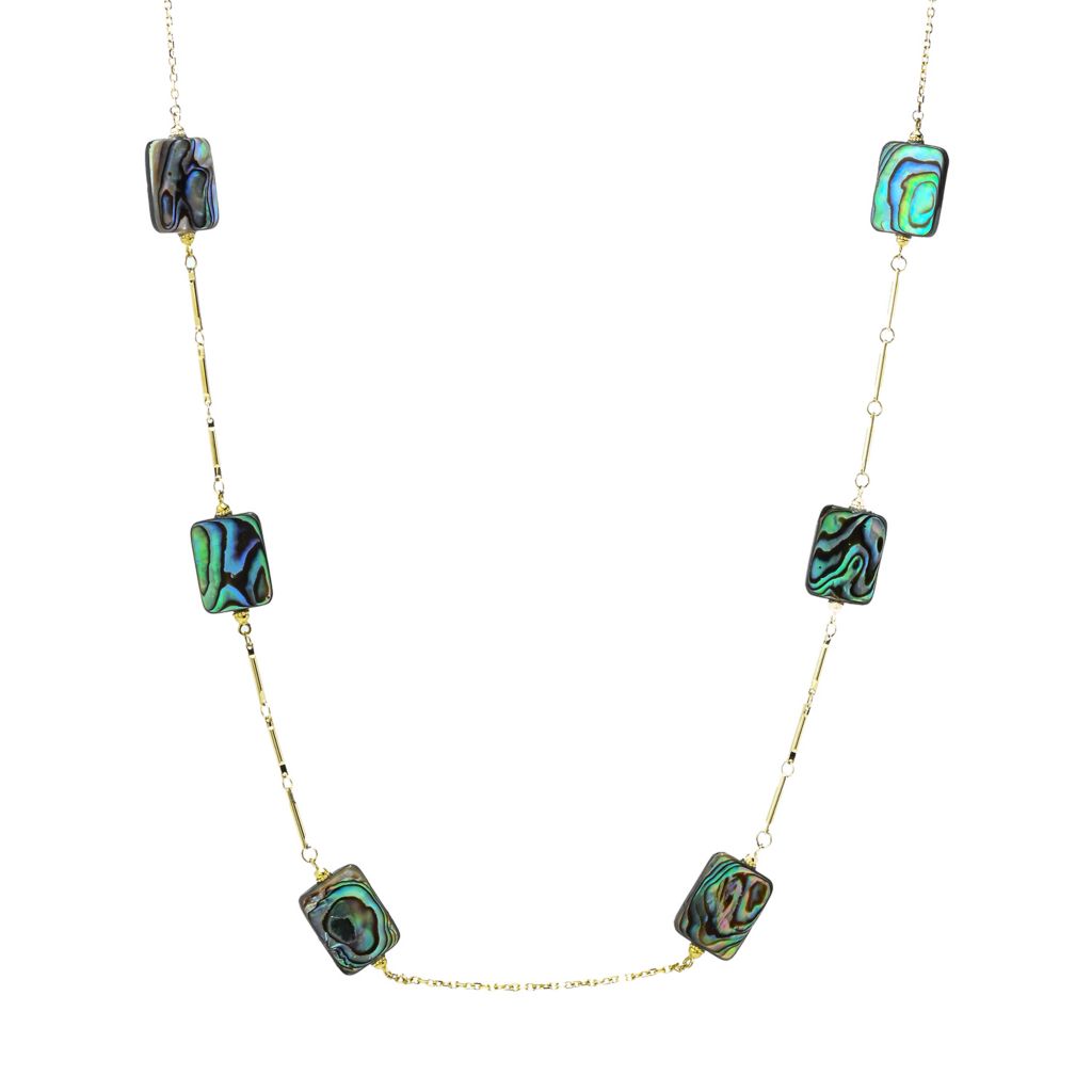 14K Gold Plated 16x12mm Abalone Station Bar Necklace