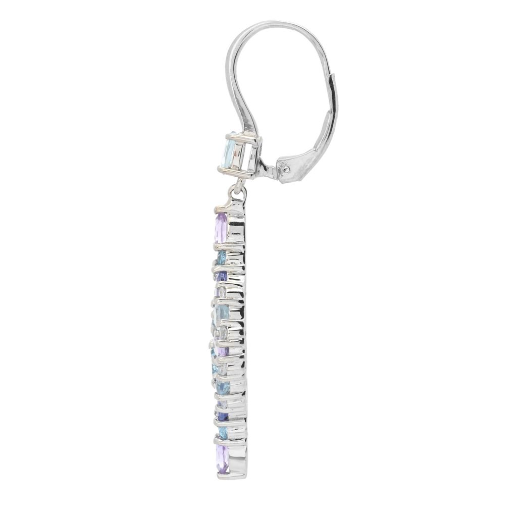 Platinum Plated 5.06ctw Topaz, Amethyst, Tanzanite & Zircon Drop Earrings