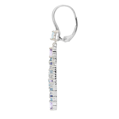 Platinum Plated 5.06ctw Topaz, Amethyst, Tanzanite & Zircon Drop Earrings