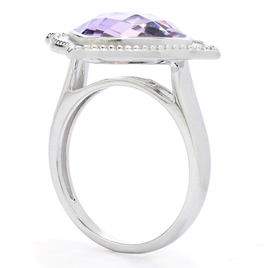 Platinum Plated Choice of Gemstone 12mm Checkerboard Cut Satin Finish Ring