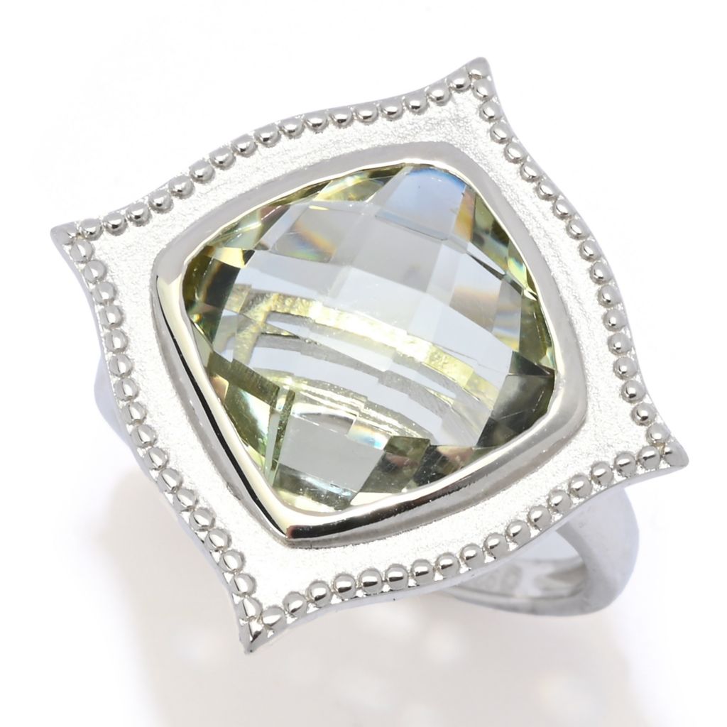 Platinum Plated Choice of Gemstone 12mm Checkerboard Cut Satin Finish Ring