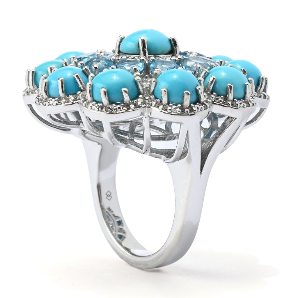 Gem Treasures "Desert Flower" Sleeping Beauty Turquoise & Swiss Blue Topaz Ring