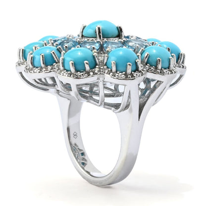 Gem Treasures "Desert Flower" Sleeping Beauty Turquoise & Swiss Blue Topaz Ring