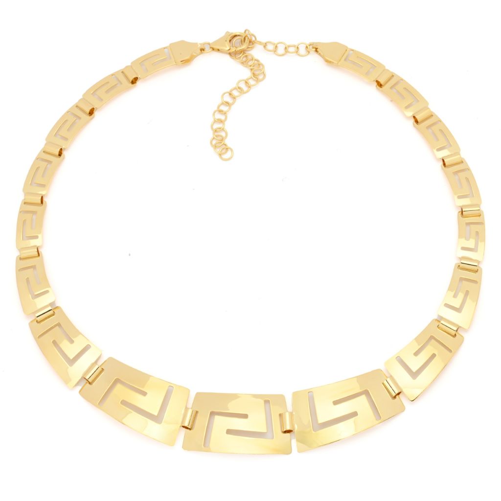 Toscana Italiana 18K Gold Plated Graduated Greek Key Link Necklace