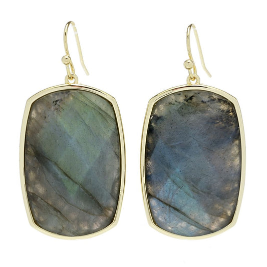 18K Gold Plated 30x19mm Faceted Labradorite Drop Earrings
