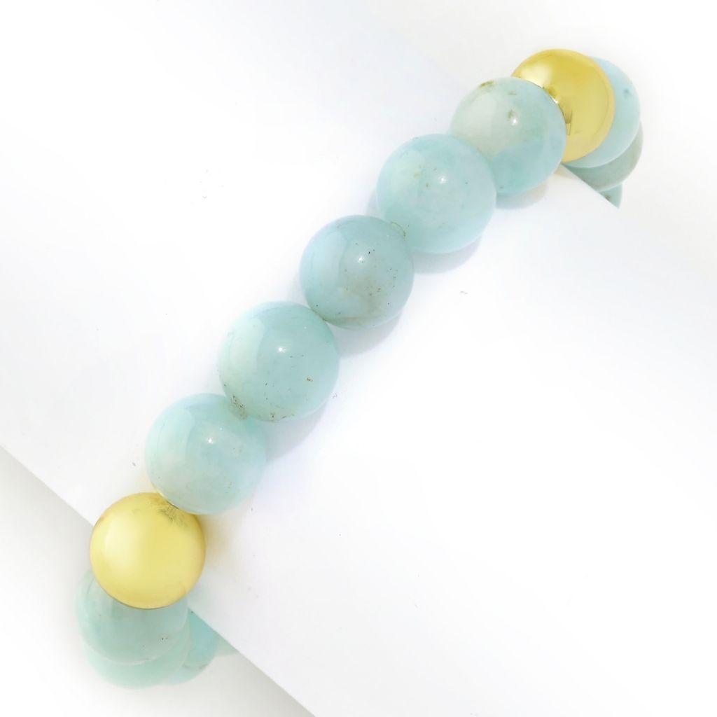 18K Gold Plated 10mm Round Opaque Aquamarine Bead Stretch Bracelet
