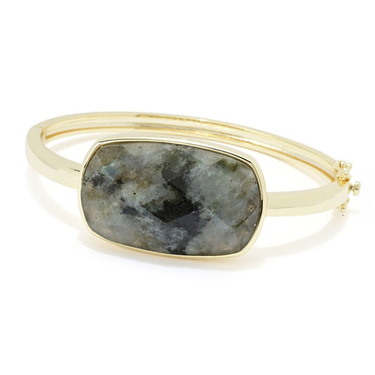 18K Gold Plated 32x22mm Faceted Labradorite Bangle Bracelet