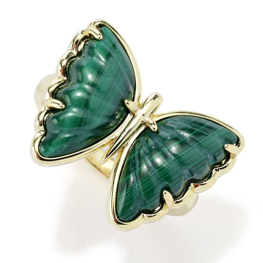 18K Gold Plated 15x8.5mm Carved Malachite Butterfly Ring