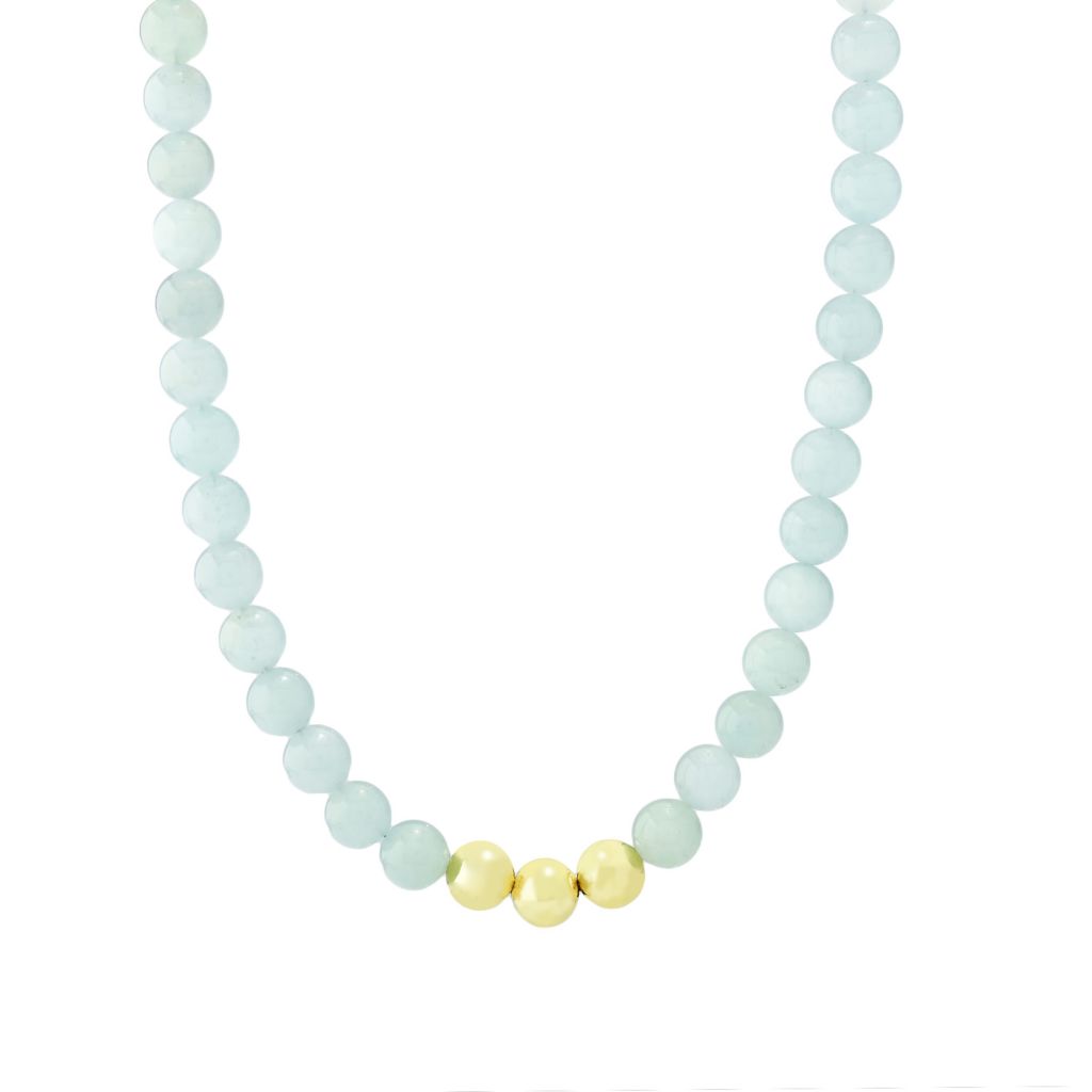 18K Gold Plated 10mm Opaque Aquamarine Bead 18"+2" Necklace