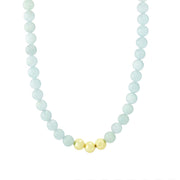 18K Gold Plated 10mm Opaque Aquamarine Bead 18"+2" Necklace