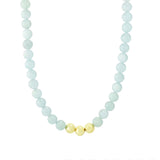 18K Gold Plated 10mm Opaque Aquamarine Bead 18"+2" Necklace