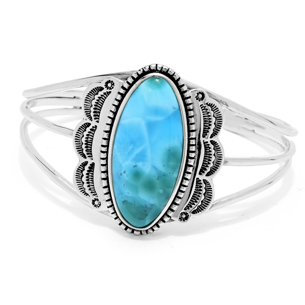 Southwest Elements Sterling Silver 35x15mm Larimar Multi Row Slip-on Cuff Bracelet