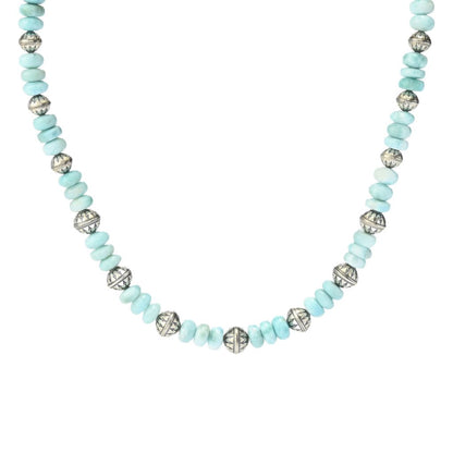 Southwest Elements Sterling Silver 8mm Larimar Rondelle Bead Necklace