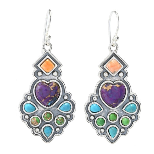 Southwest Elements "Statements" Spiny Oyster & Turquoise Drop Earrings