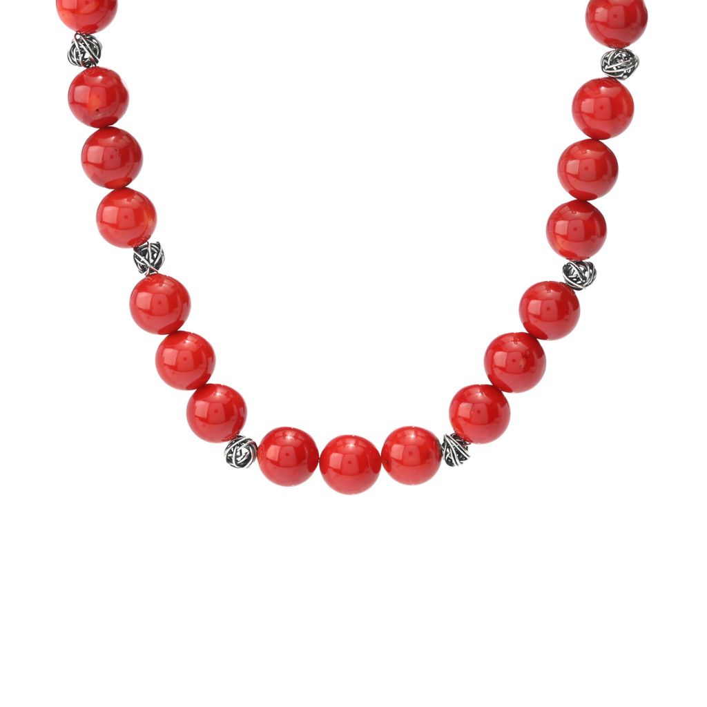 Southwest Elements Sterling Silver 16mm Red Bamboo Coral Necklace