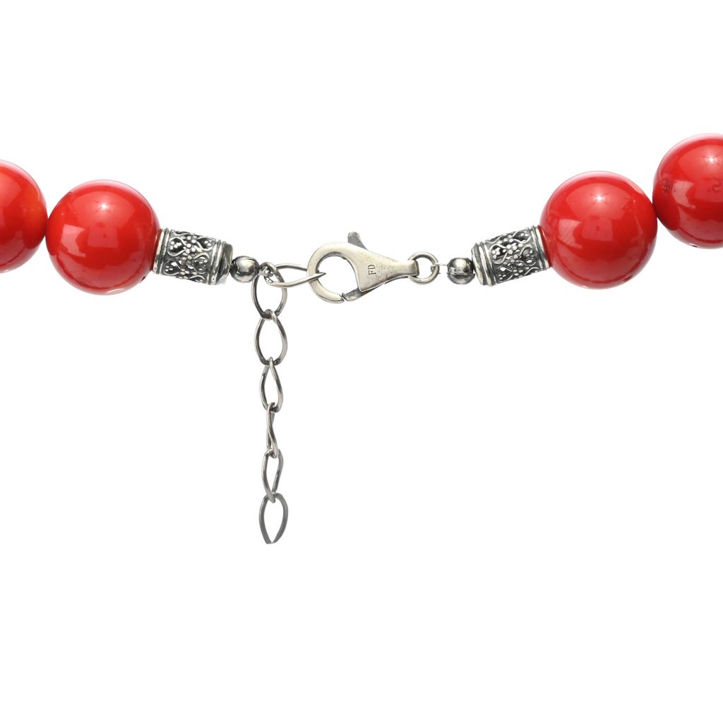 Southwest Elements Sterling Silver 16mm Red Bamboo Coral Necklace