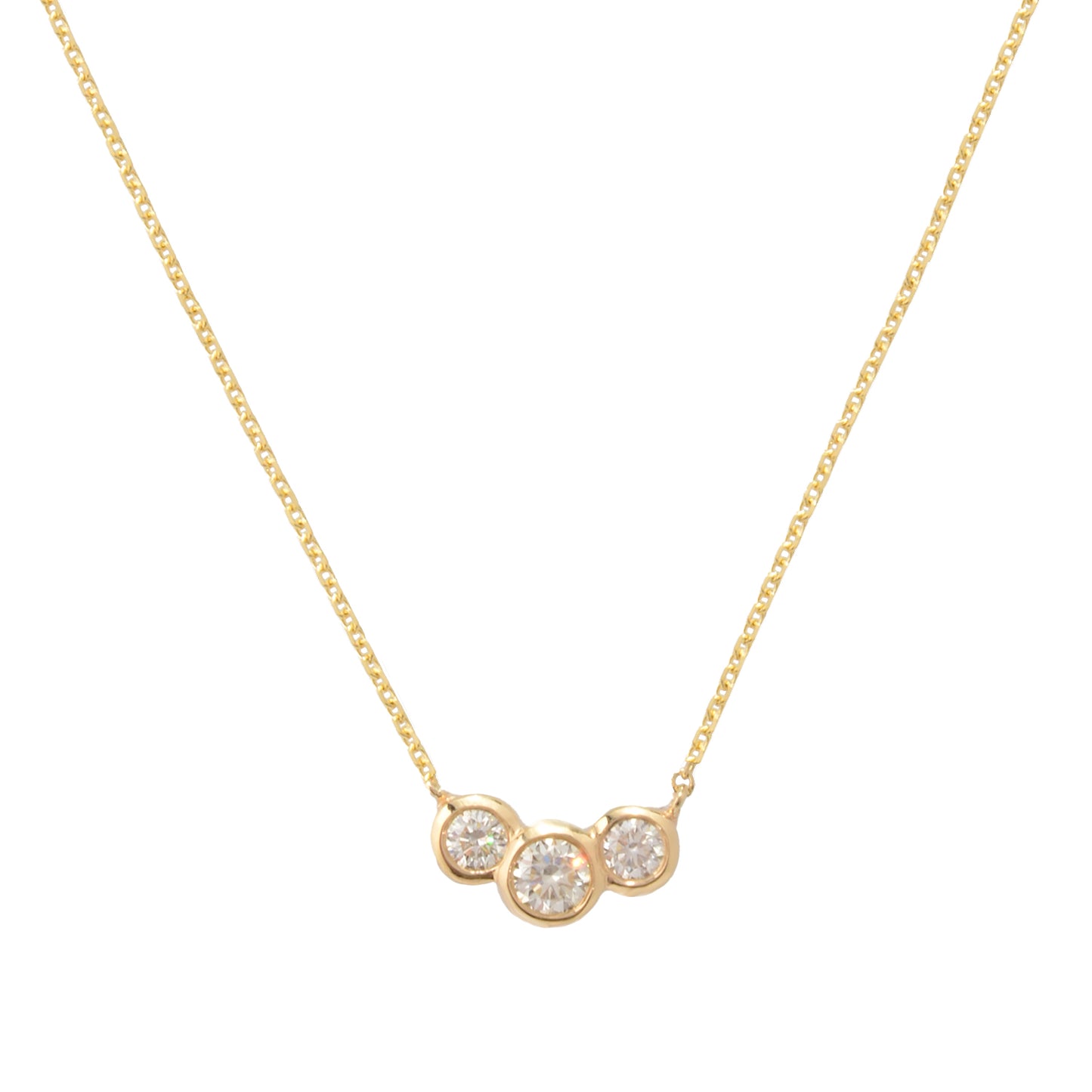 Morris & David 14K Gold 3-Stone Bezel-Set Diamond Necklace