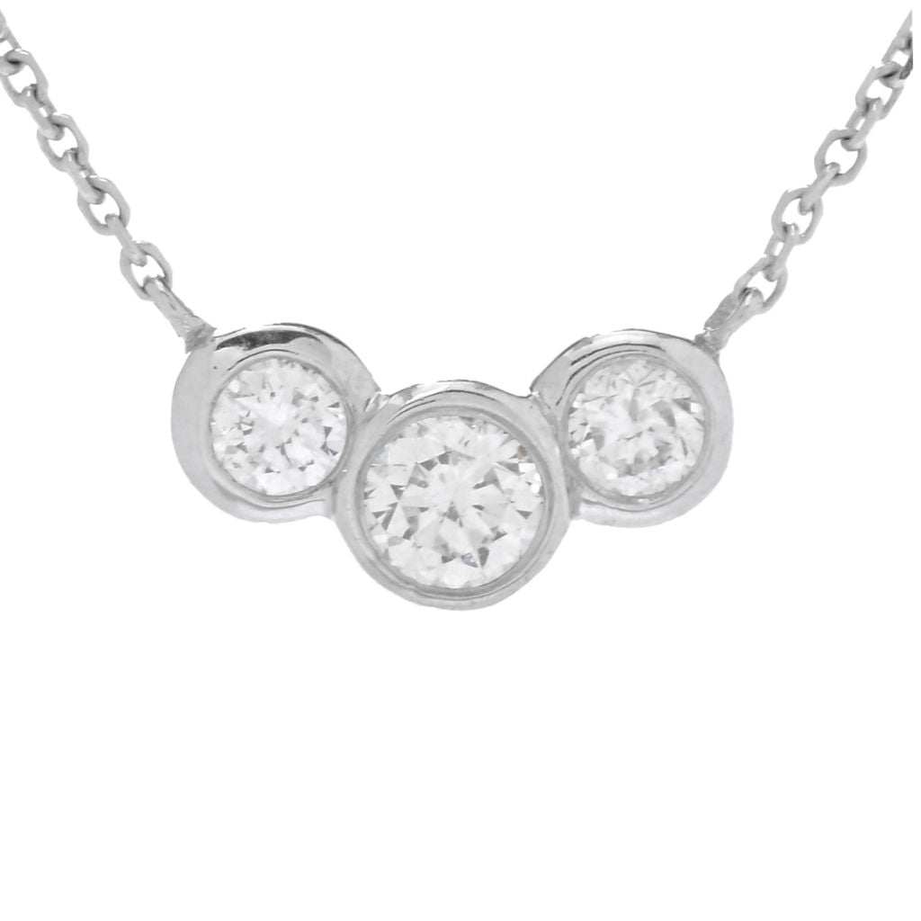 Morris & David 14K Gold 3-Stone Bezel-Set Diamond Necklace