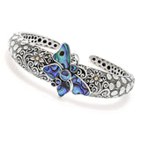 Artisan Silver by Samuel B. 18K Gold Accented Abalone Butterfly Bangle Bracelet