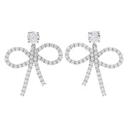 Brilliante Platinum Plated 4.94 DEW Simulated Diamond Bow Drop Earrings