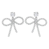 Brilliante Platinum Plated 4.94 DEW Simulated Diamond Bow Drop Earrings
