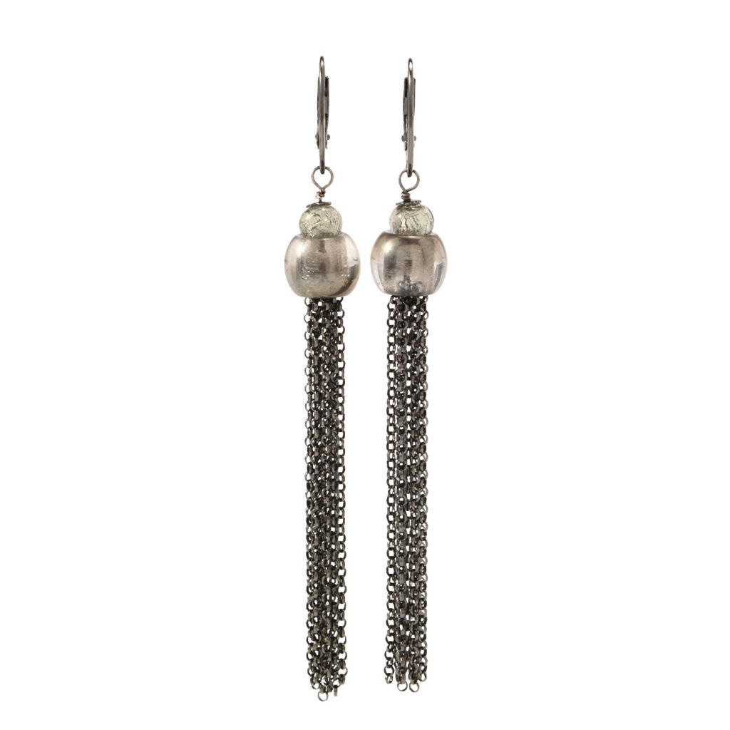 Sterling Silver Murano Glass Bead Chain Fringe Dangle Earrings