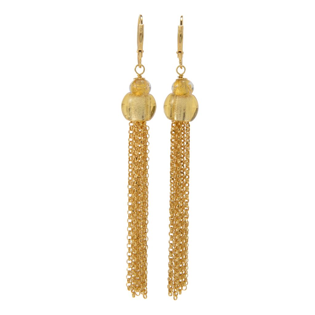 Sterling Silver Murano Glass Bead Chain Fringe Dangle Earrings
