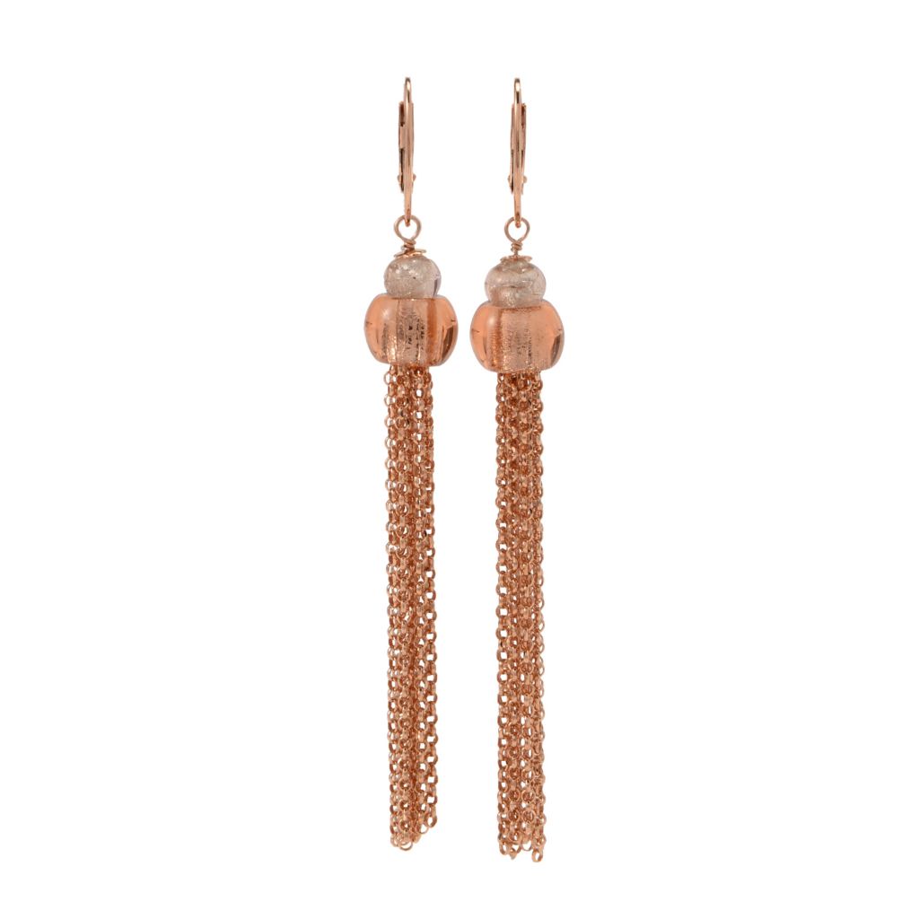 Sterling Silver Murano Glass Bead Chain Fringe Dangle Earrings