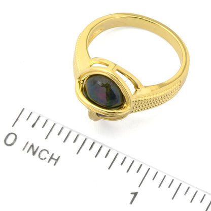 Passport to Egypt 18K Gold Plated 10x8mm Black Opal Scarab Stack Ring